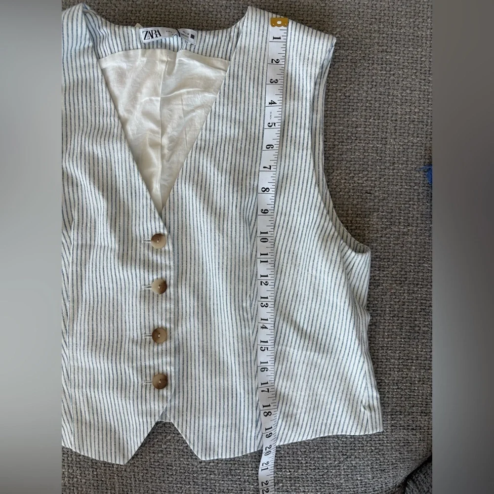Zara Striped Waistcoat Vest Large  Cotton Buttoned brand new - Picture 7 of 9